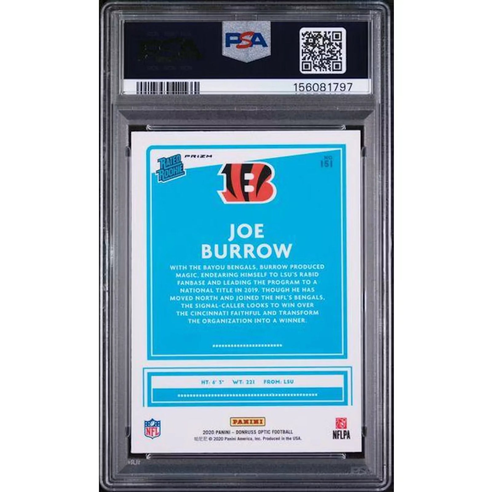 Joe Burrow 2020 Panini Donruss Optic Holo #151 | PSA 10