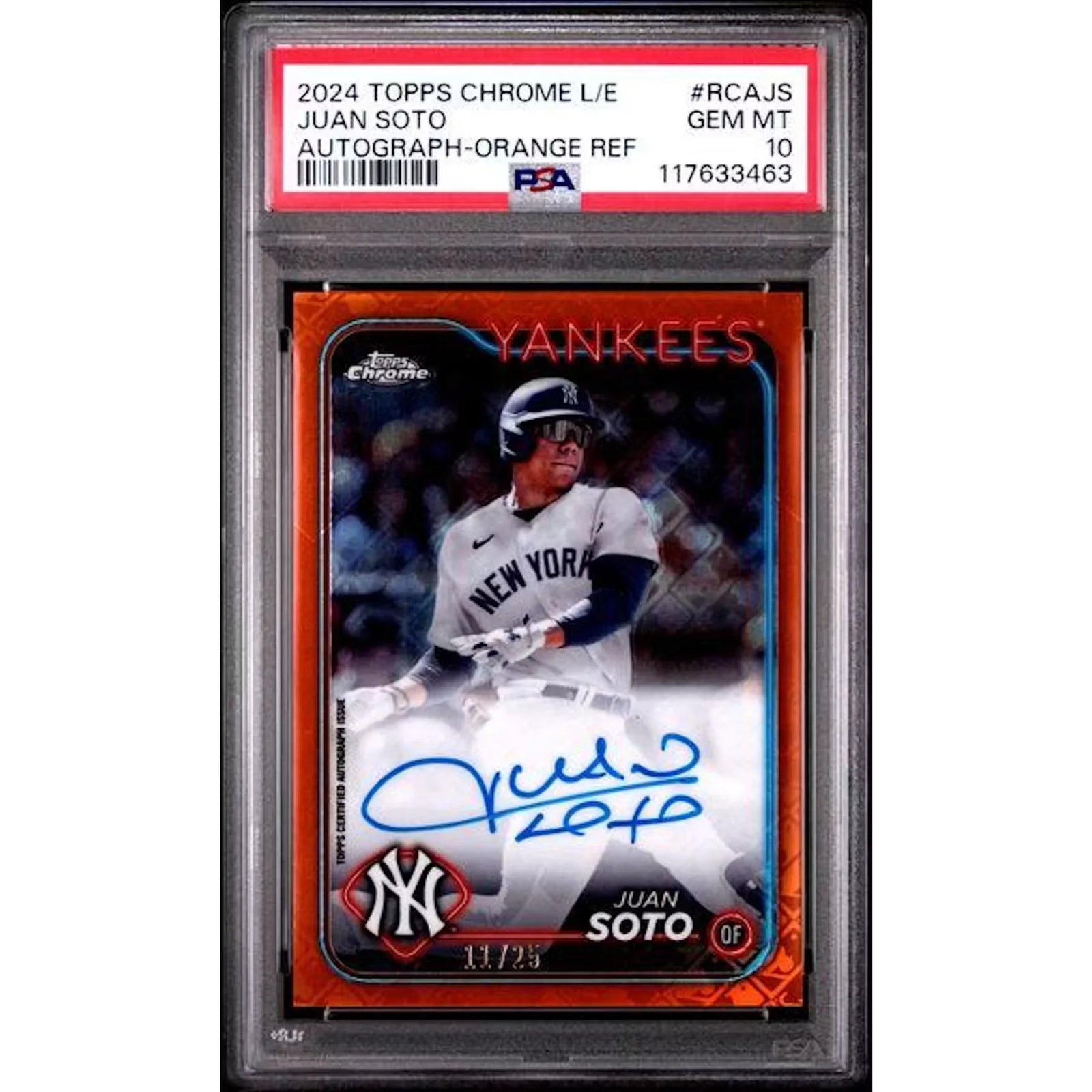 Juan Soto Signed 2024 Topps Chrome Orange Refractor | PSA 10