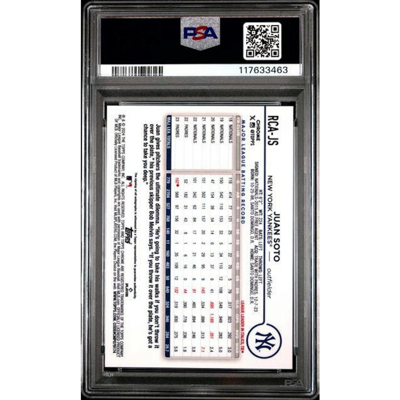 Juan Soto Signed 2024 Topps Chrome Orange Refractor | PSA 10