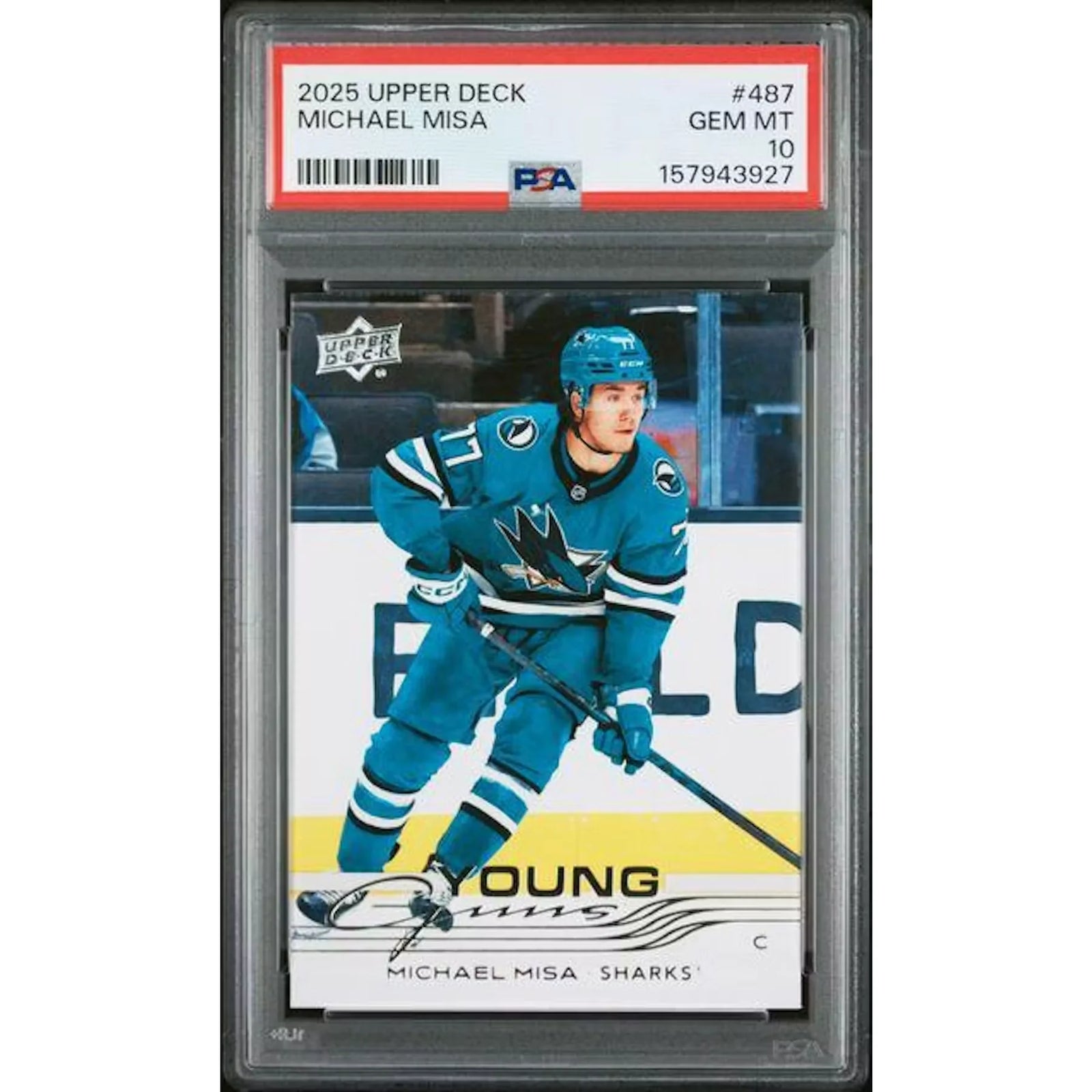 Michael Misa 2025 Upper Deck Series 2 Young Guns Rookie #487 | PSA 10