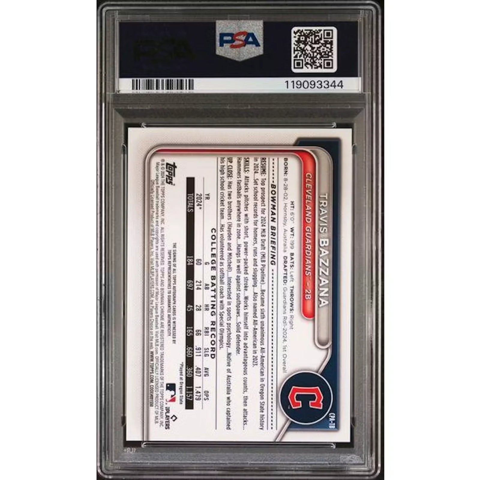 Travis Bazzana Signed 2024 Topps Bowman Draft Chrome Card | PSA 10