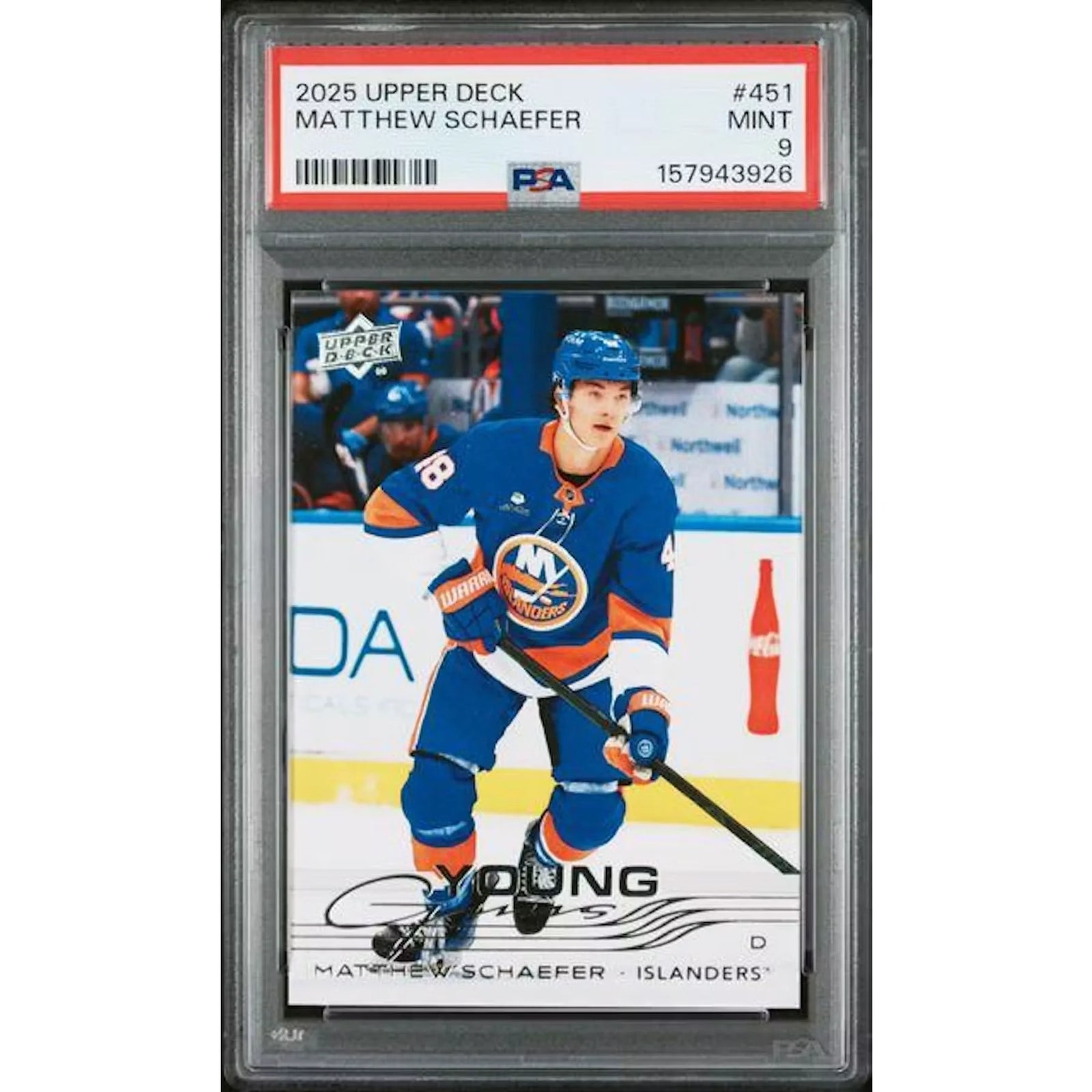 2025 Upper Deck Series 2 Matthew Schaefer Young Guns Rookie #451 PSA 9 - D2