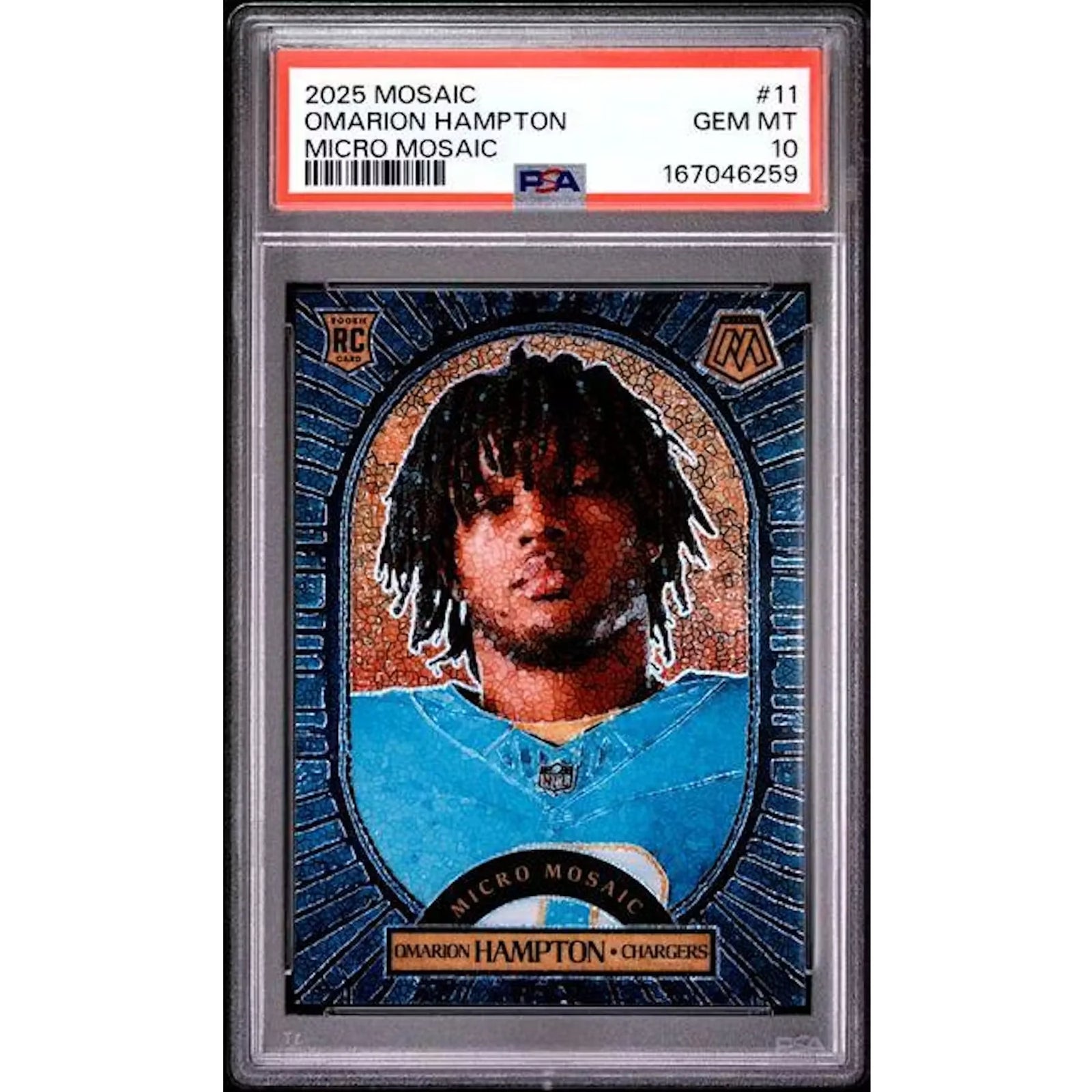 Omarion Hampton 2025 Panini Prizm Micro Mosaic Rookie #11 | PSA 10