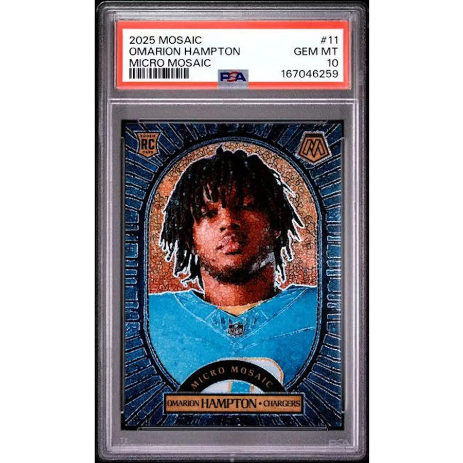 Omarion Hampton 2025 Panini Prizm Micro Mosaic Rookie #11 | PSA 10