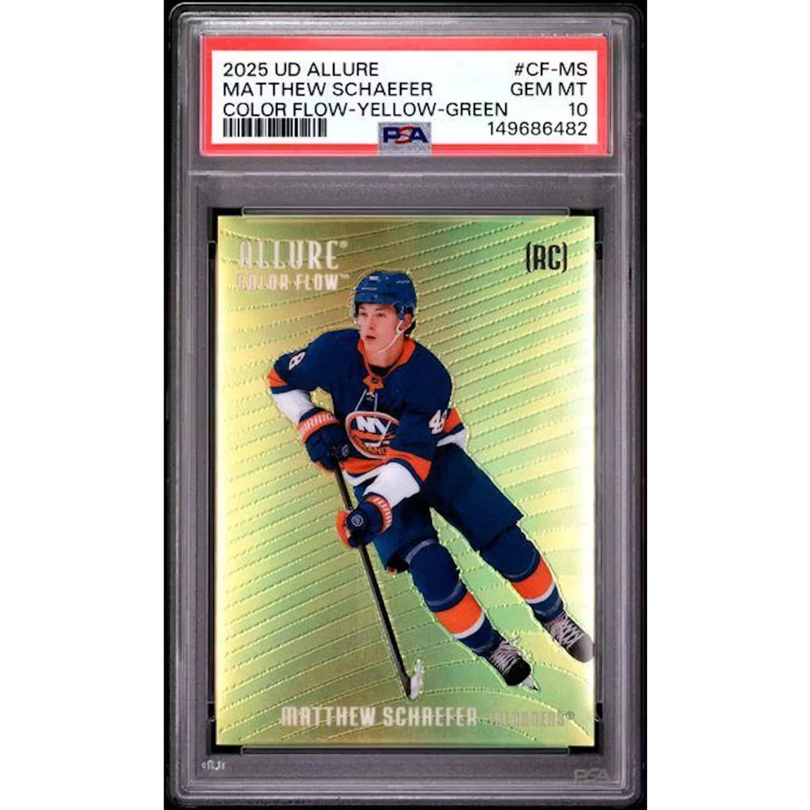 Matthew Schaefer 2025 Upper Deck Allure Color Flow Yellow Green #CF-MS | PSA 10