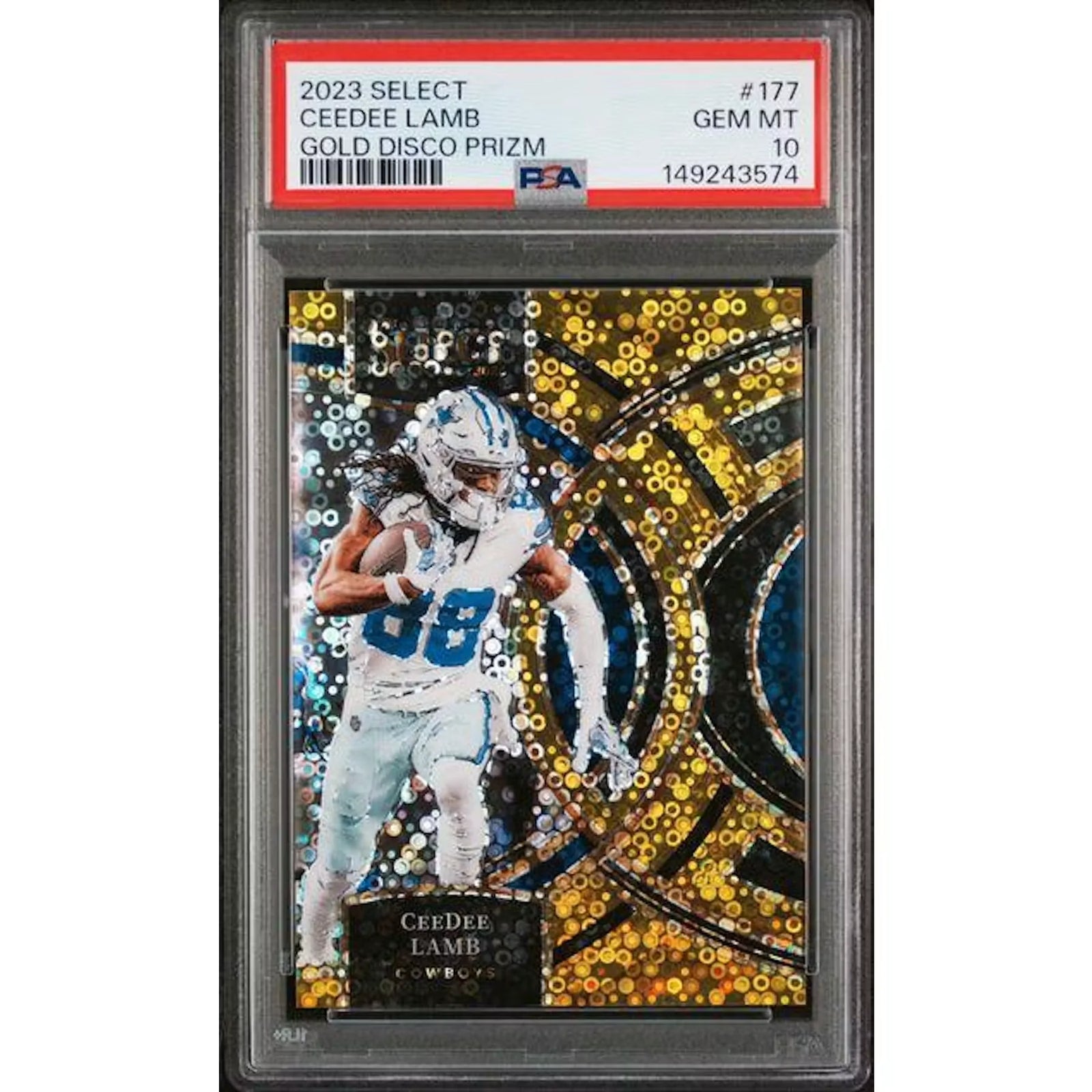 CeeDee Lamb 2023 Panini Select Gold Disco Prizm Premier/10 | PSA 10