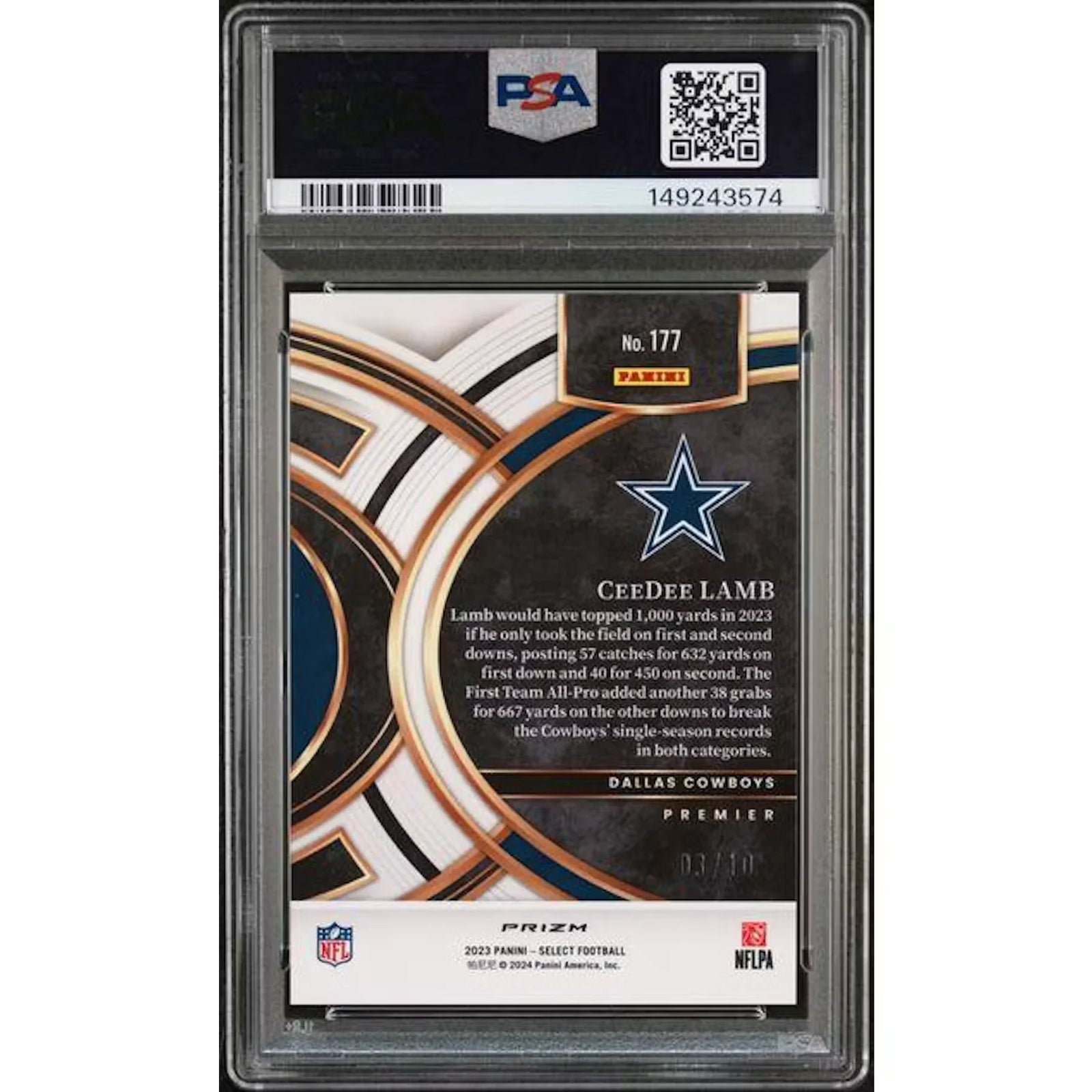 CeeDee Lamb 2023 Panini Select Gold Disco Prizm Premier/10 | PSA 10