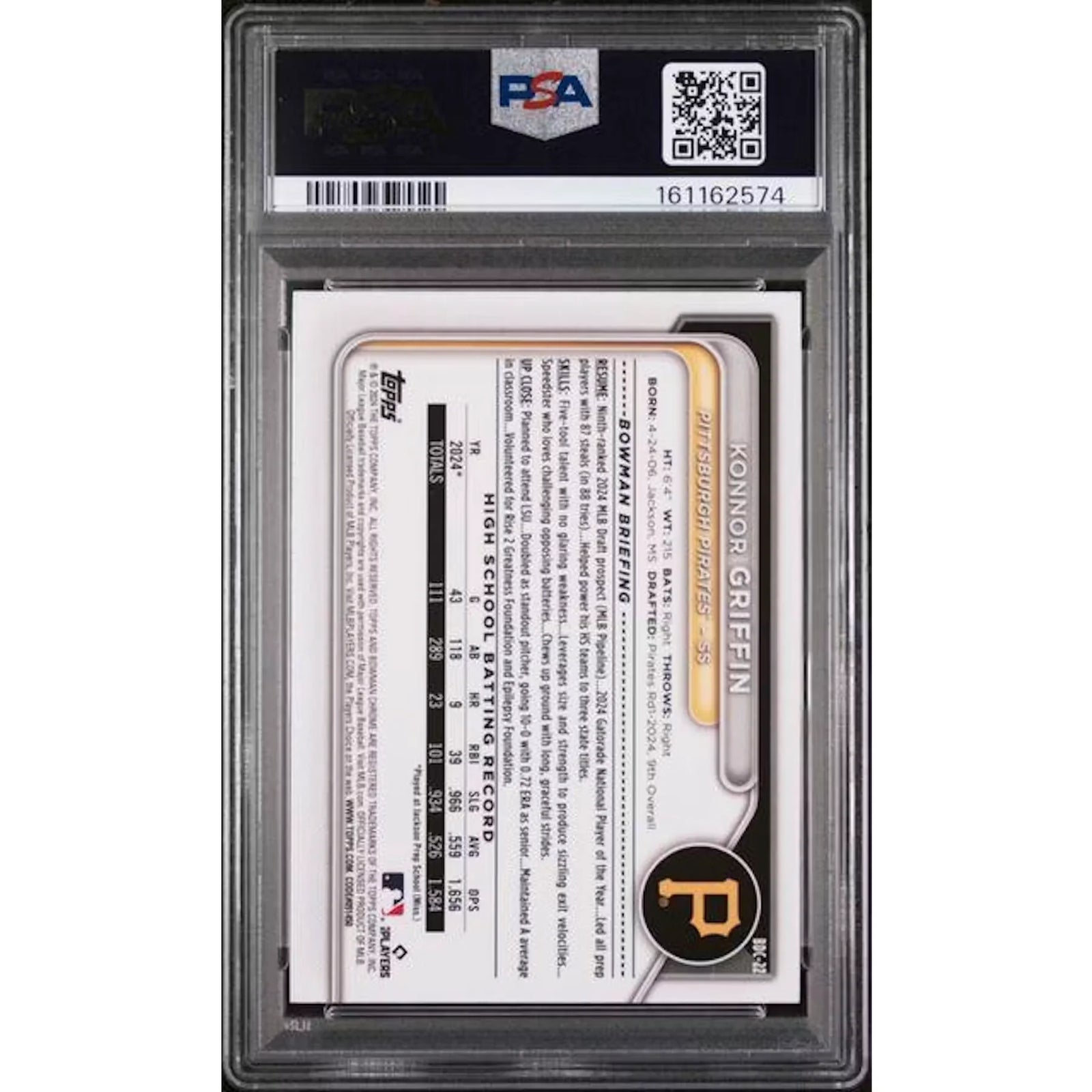 Konnor Griffin 2024 Topps Bowman Draft Chrome #BDC22 | PSA 10