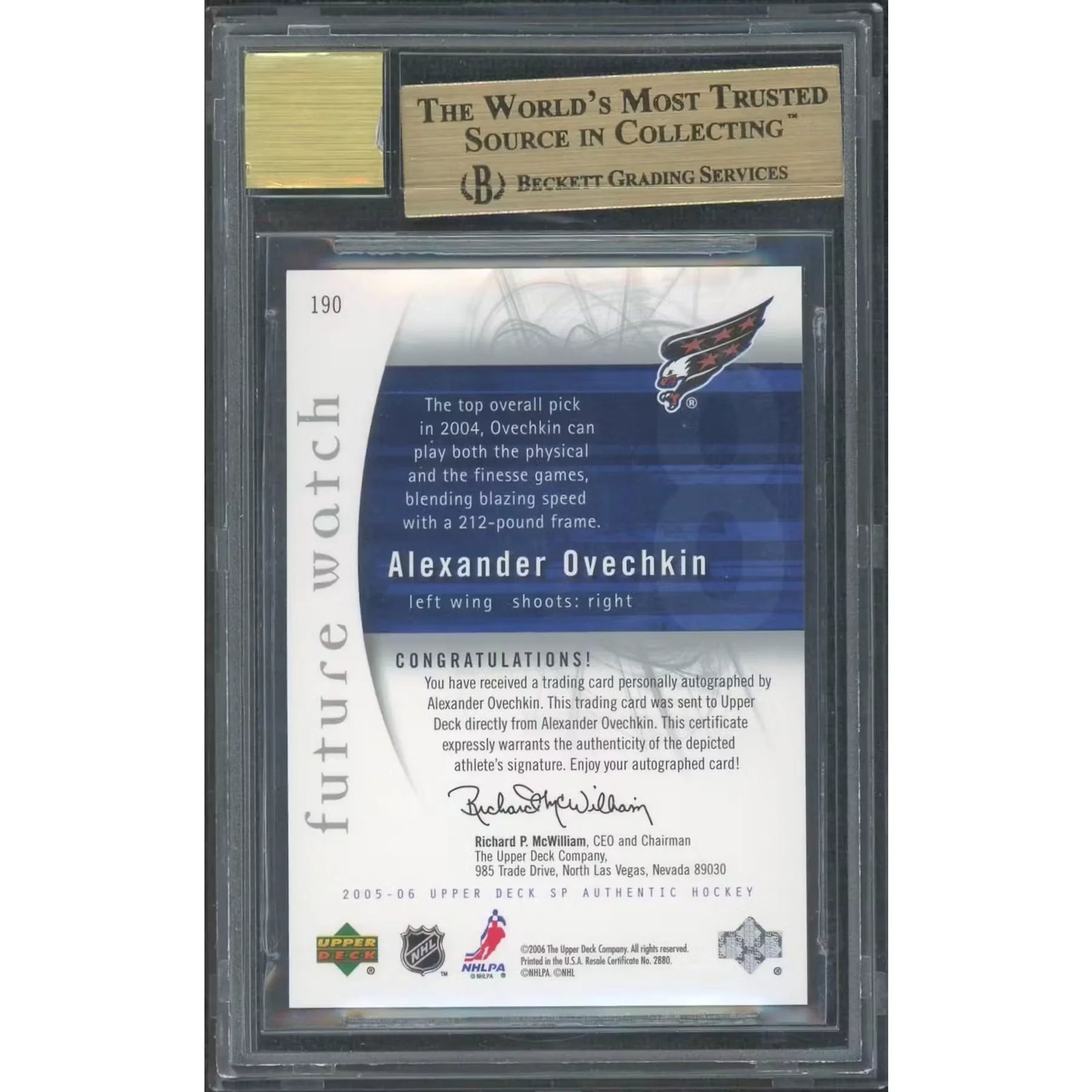 Alex Ovechkin 2005-06 SP Authentic Future Watch Rookie Auto | BGS 10/10