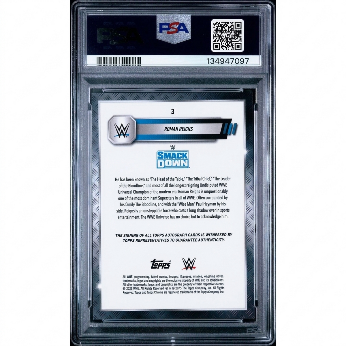 Roman Reigns Signed 2025 Topps Chrome #3 Card | PSA 10 Orange/25