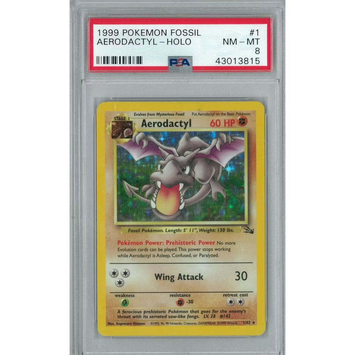 Pokemon Fossil Aerodactyl 1/62 Single Card | PSA 8