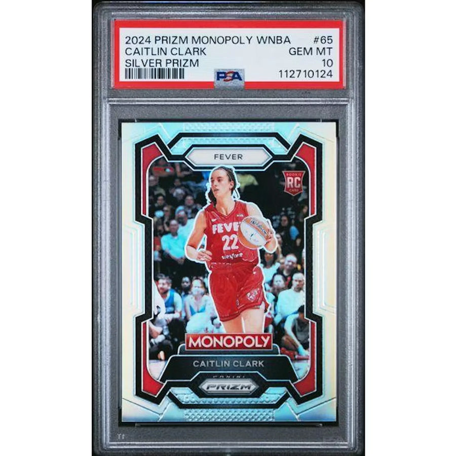 Caitlin Clark 2024 Panini Prizm Monopoly WNBA Rookie Silver Prizm #65 PSA 10