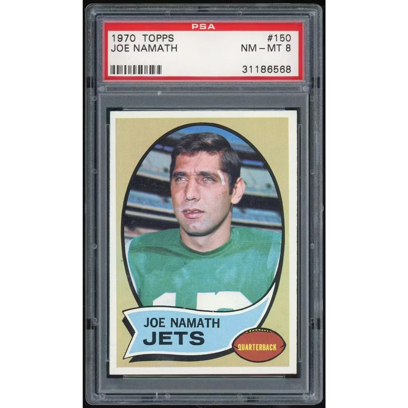 Joe Namath 1970 Topps #150 Trading Card | PSA 8