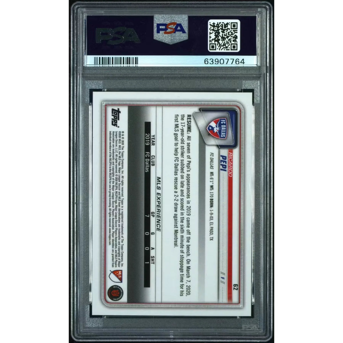 Ricardo Pepi 2020 Topps On Demand Bowman MLS Card | PSA 10 Blue