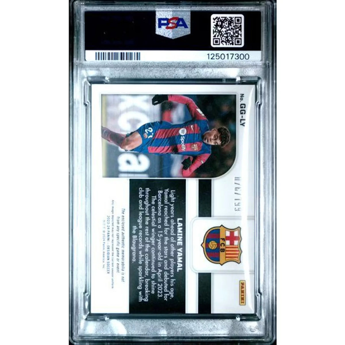 Lamine Yamal 2023 Panini Obsidian Galaxy Gear Rookie Patch | PSA 8