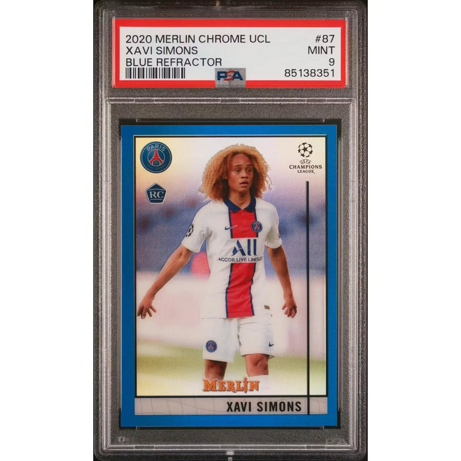 Xavi Simons 2020 Topps Merlin Chrome Rookie Blue Refractor | PSA 9
