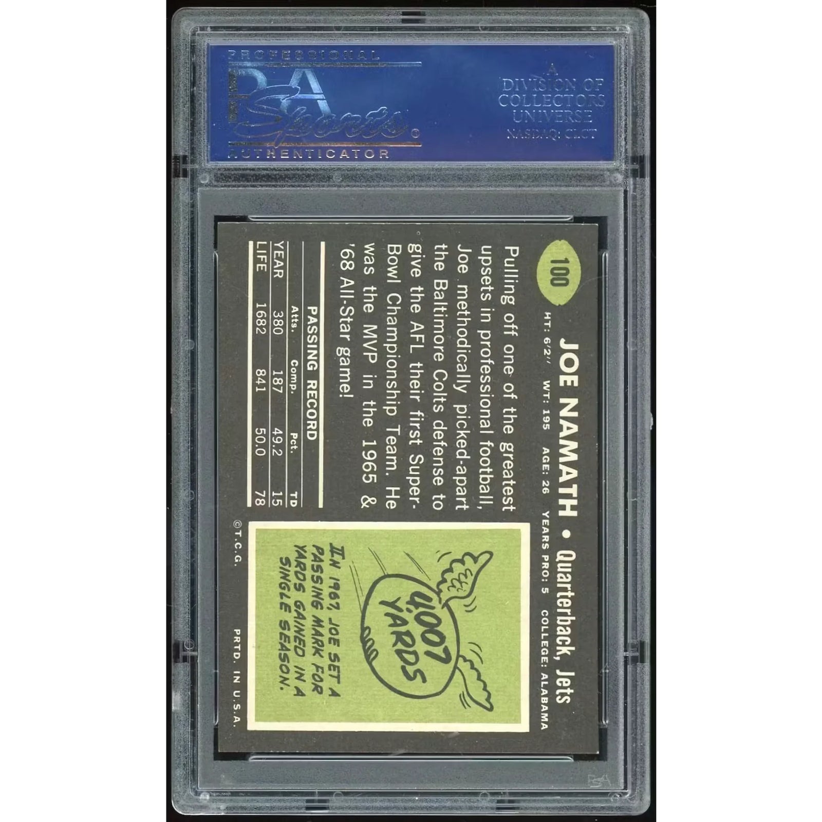 Joe Namath 1969 Topps #100 Card | PSA 7