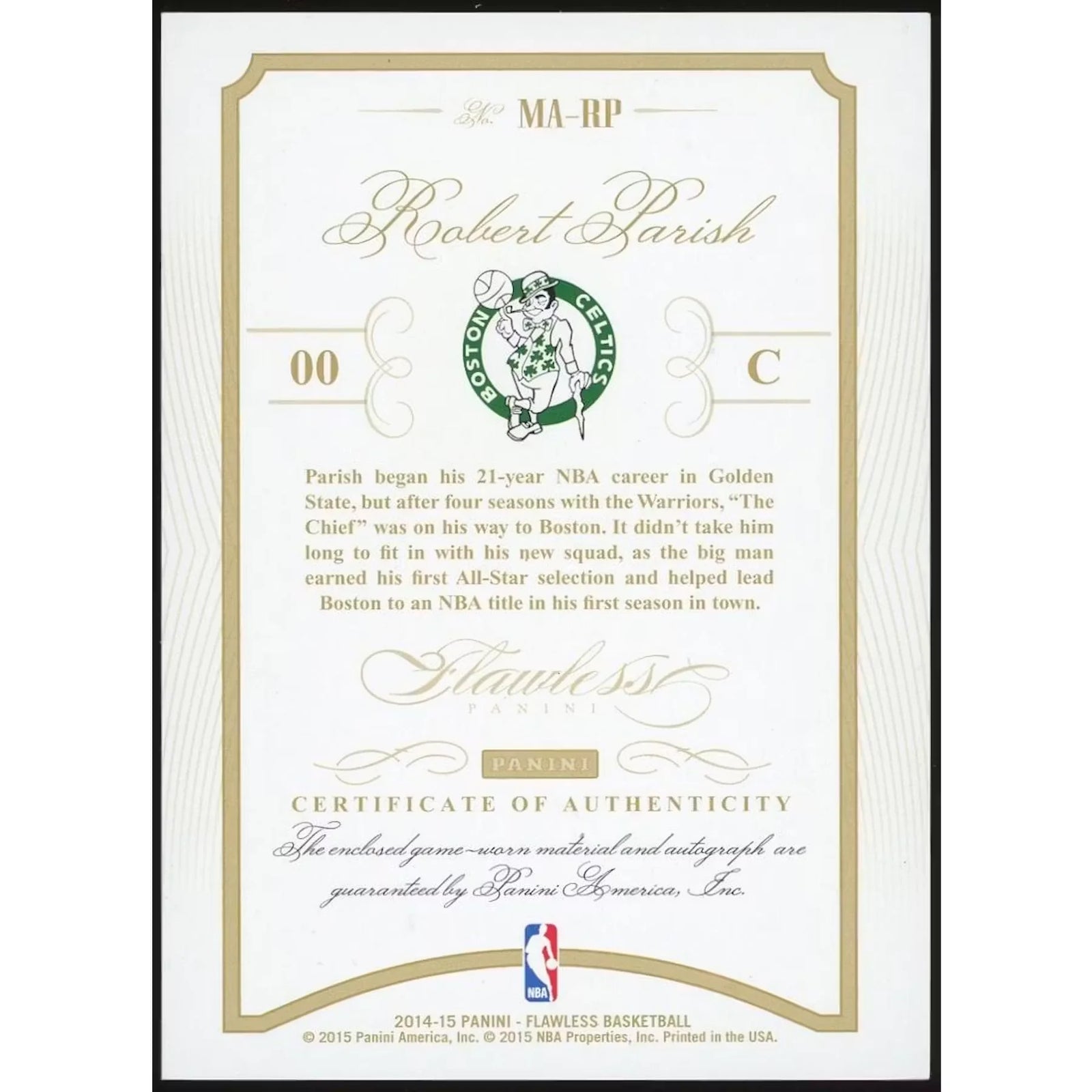 Robert Parish Signed 2014-15 Flawless Card | Gold #/10