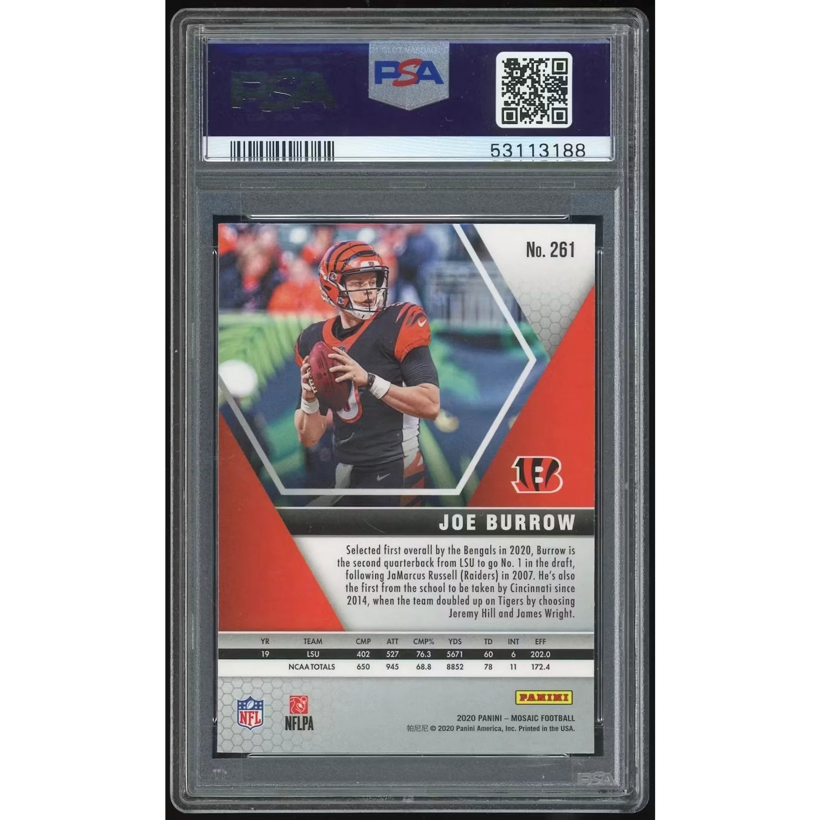 Joe Burrow 2020 Mosaic #261 Rookie Card | PSA 10
