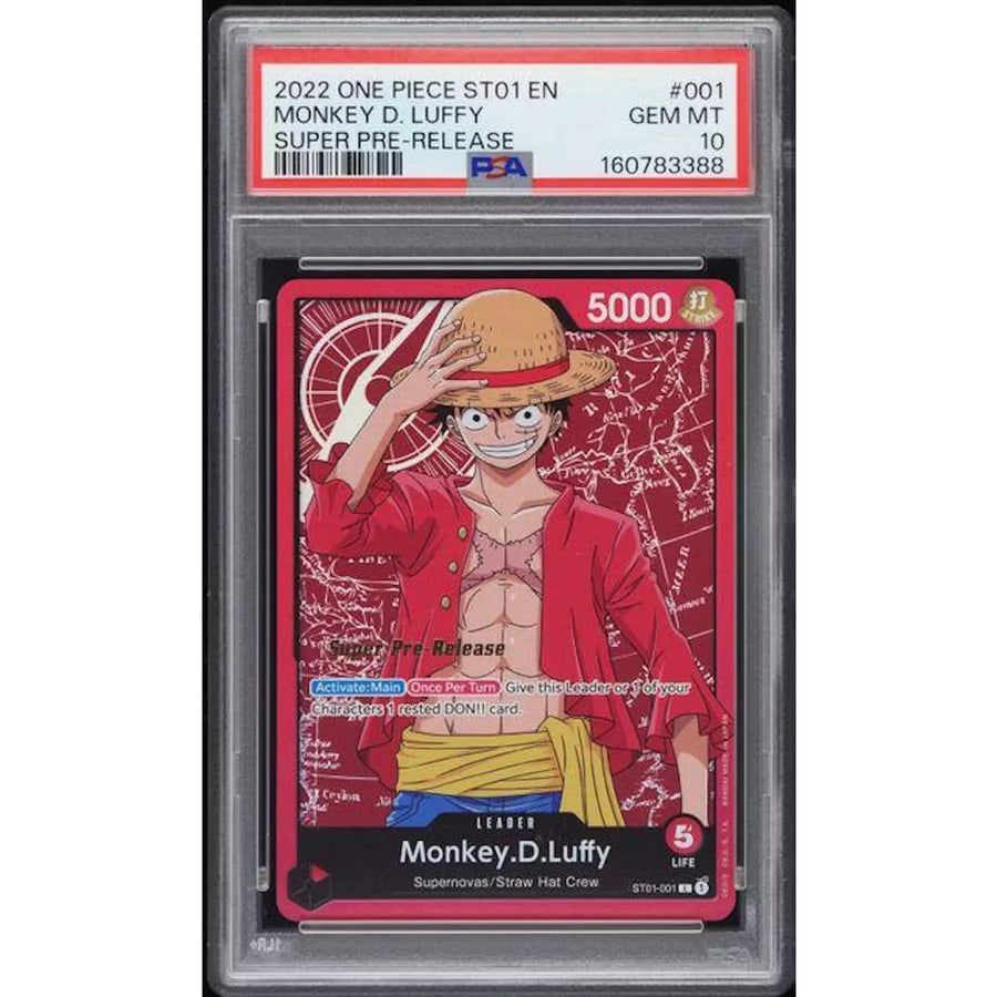 Monkey D Luffy Signed One Piece Card | 2022 Super Pre-Release ST01 #001 PSA 10