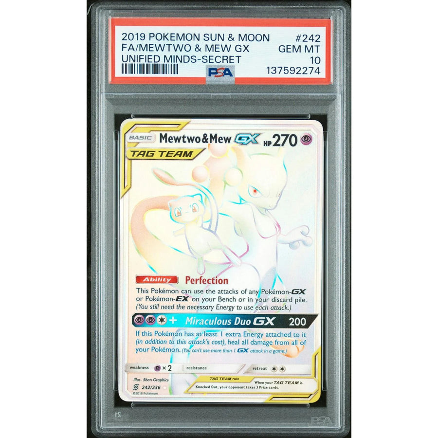 2019 Pokemon Unified Minds Mewtwo & Mew GX Full Art Secret #242 | PSA 10