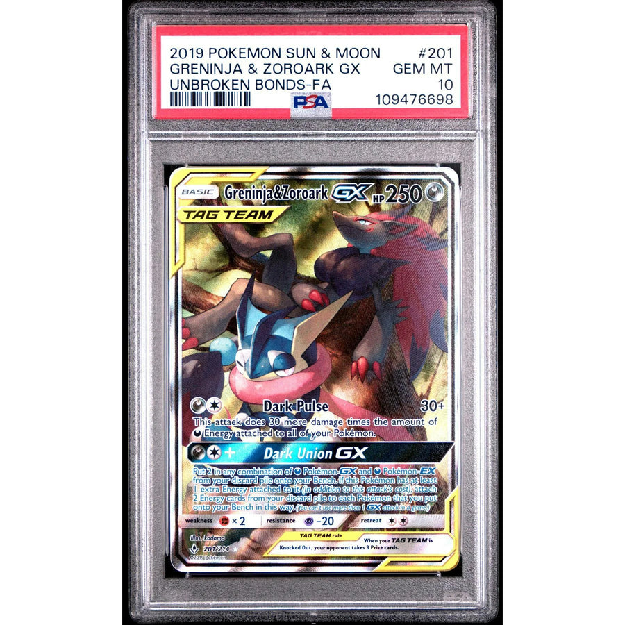 2019 Pokemon Unbroken Bonds Greninja & Zoroark GX Tag Team #201 | PSA 10