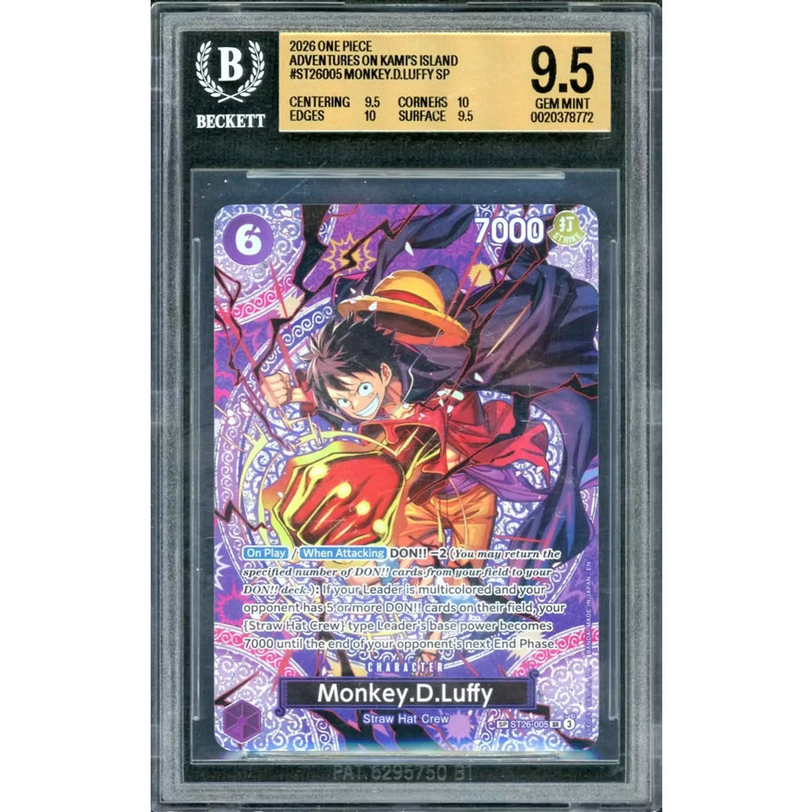 Monkey D. Luffy Signed Card | 2026 One Piece Adventures Kami's Island #ST26-005 BGS 9.5