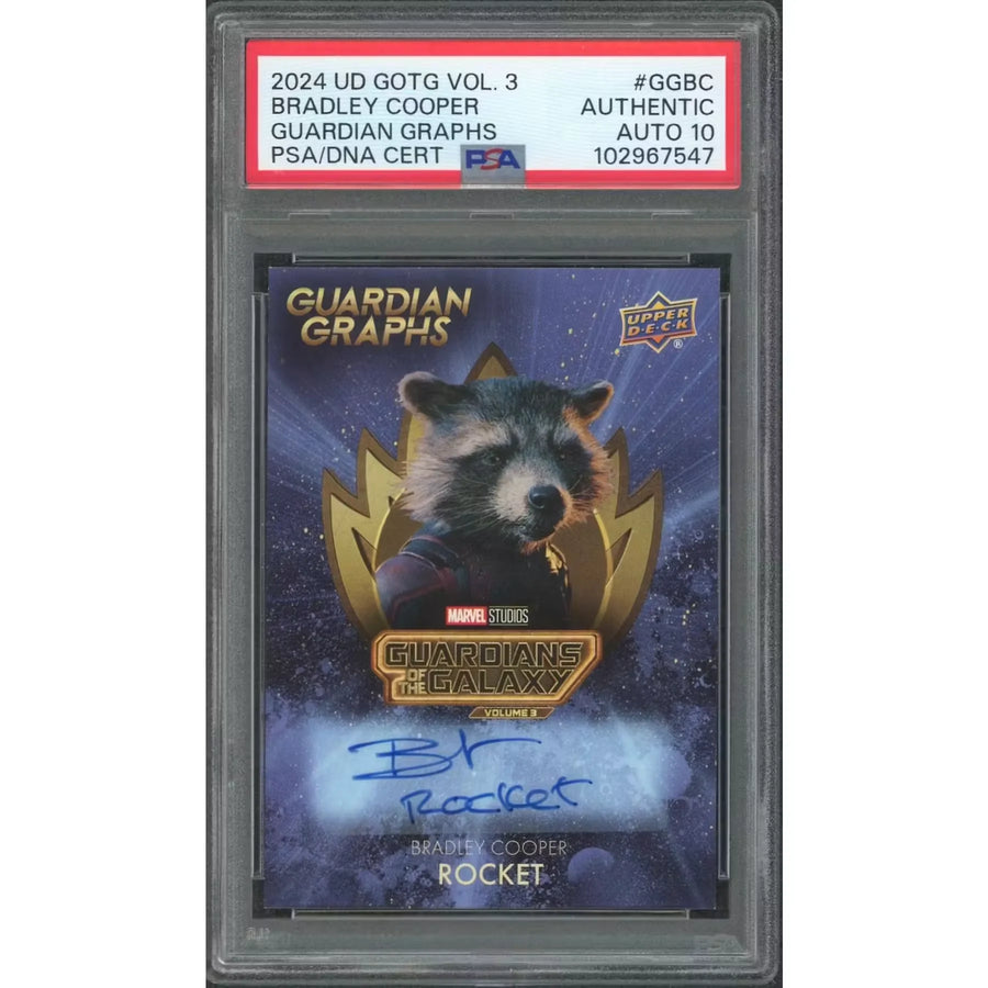 Bradley Cooper Signed Rocket Card | 2024 UD Marvel Guardians Vol. 3 PSA 10