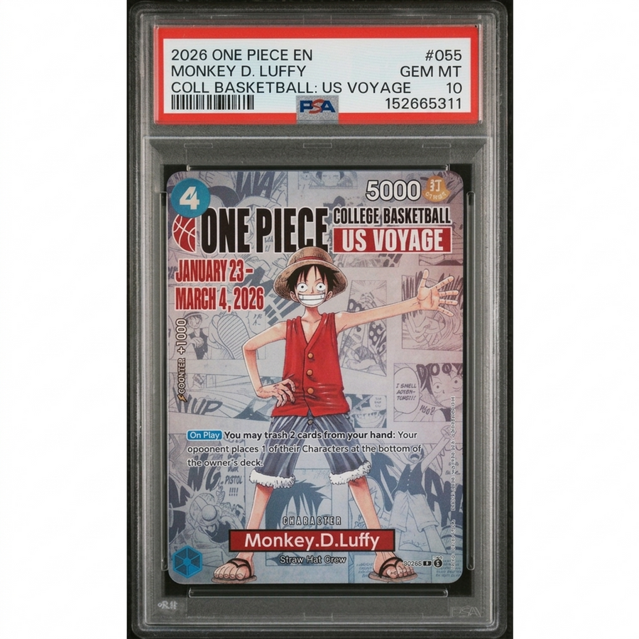 2026 One Piece EN Monkey D. Luffy College Basketball US Voyage P-055 PSA 10 - D2