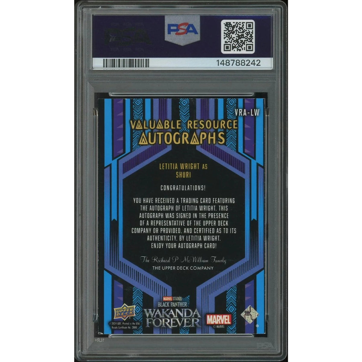 2024 Letitia Wright Signed Black Panther Card | PSA 7 Graded