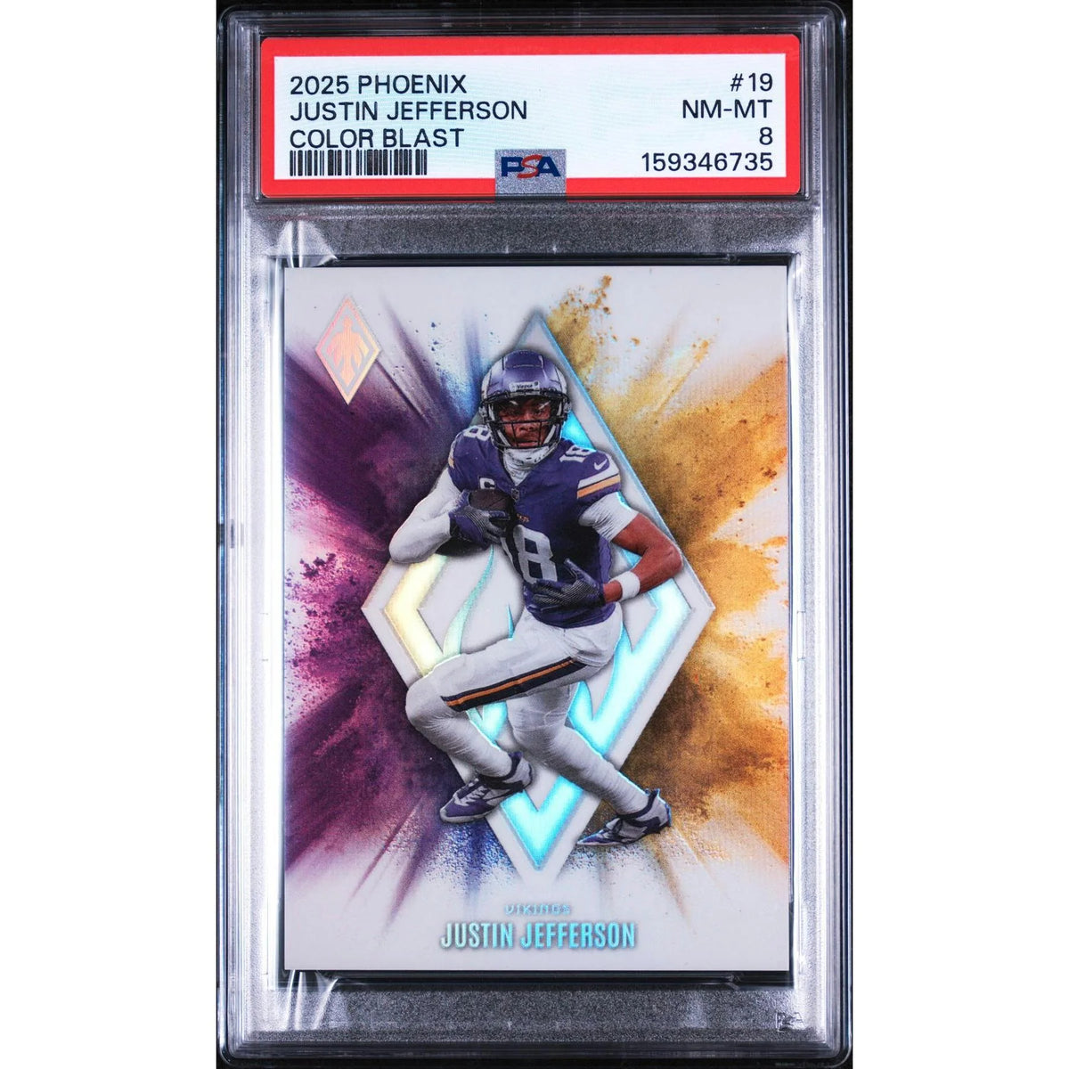 Justin Jefferson 2025 Panini Phoenix Color Blast #19 | PSA 8