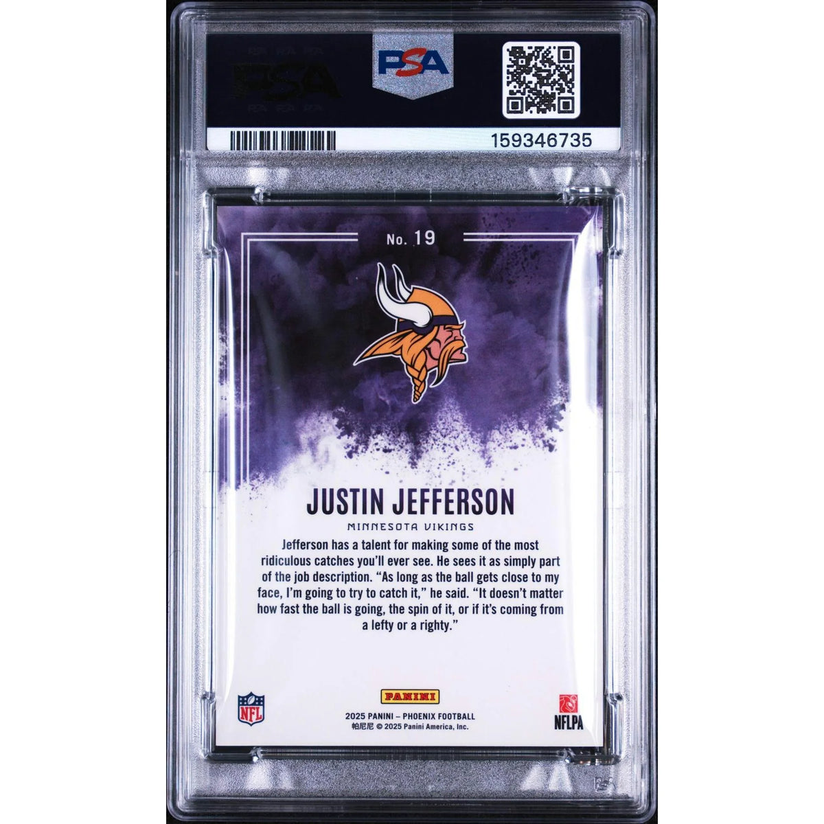 Justin Jefferson 2025 Panini Phoenix Color Blast #19 | PSA 8