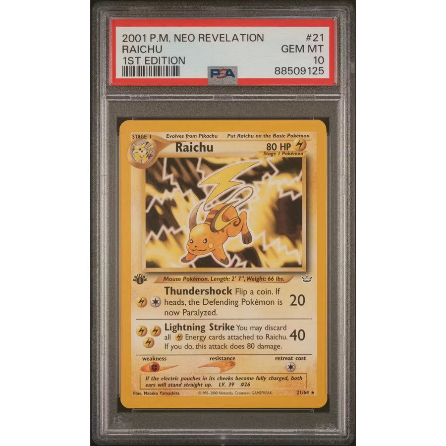 2001 Pokemon Neo Revelation Raichu 1st Edition #21 | PSA 10 Gem Mint