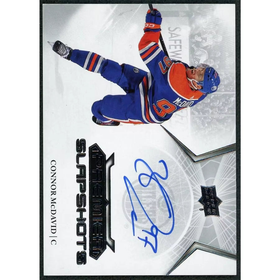 Connor McDavid Signed 2024 Upper Deck Premier Card | Slapshots Auto