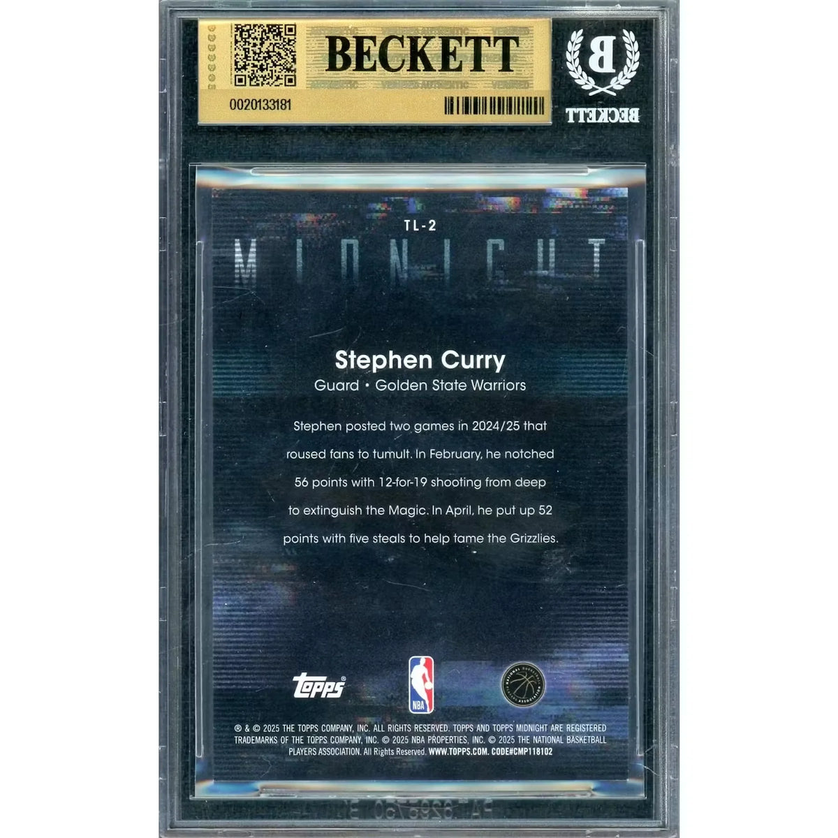 Stephen Curry 2025-26 Topps Midnight Twilight Insert #TL2 | BGS 9.5