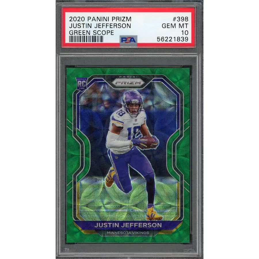Justin Jefferson 2020 Panini Prizm Green Scope Rookie Card #398 | PSA 10