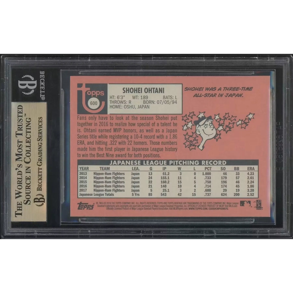 Shohei Ohtani 2018 Topps Heritage #600 Rookie Card | BGS 9.5 GEM MT