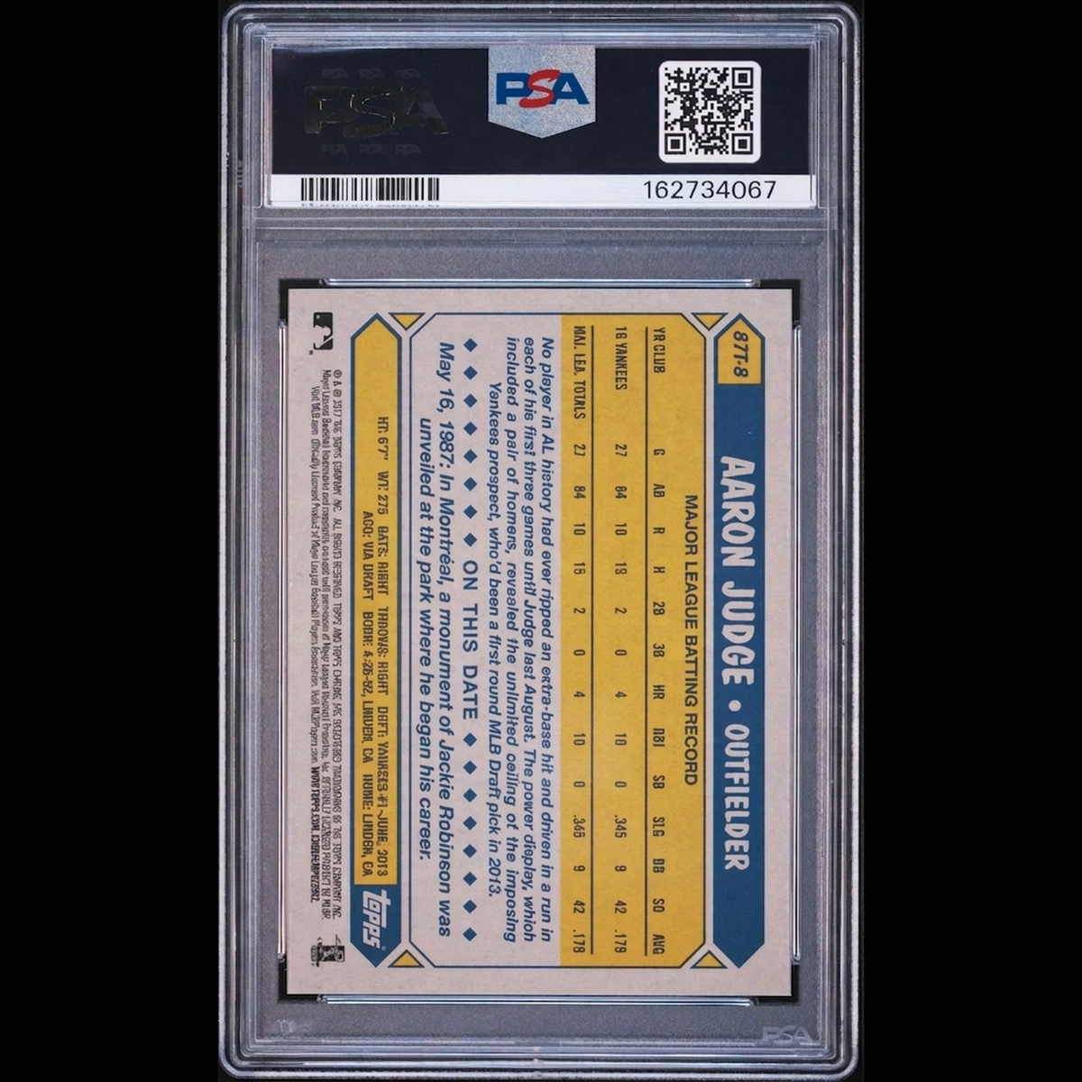 Aaron Judge 2017 Topps Chrome Rookie 1987 Design #87T-8 | PSA 10