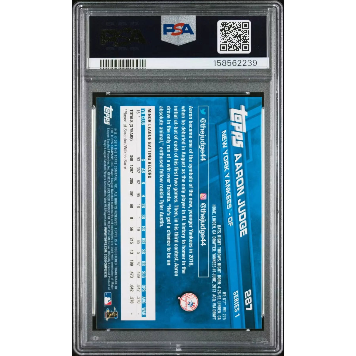 Aaron Judge 2017 Topps Series 1 Rookie Card #287 | PSA 9