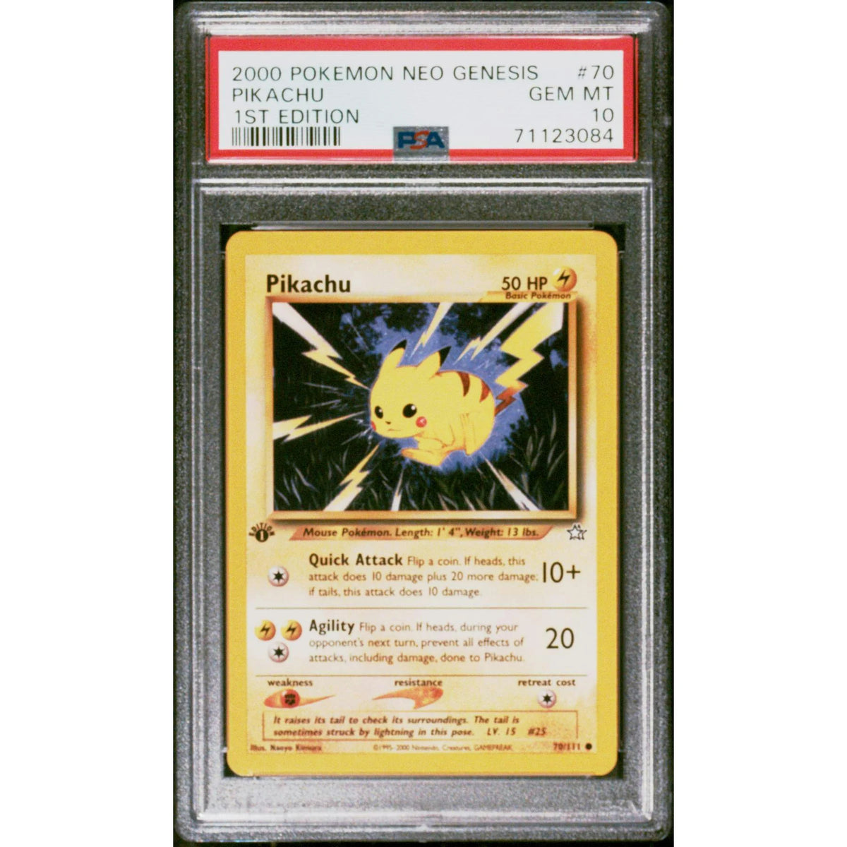 2000 Pokemon Neo Genesis Pikachu 1st Edition #70 Card | PSA 10