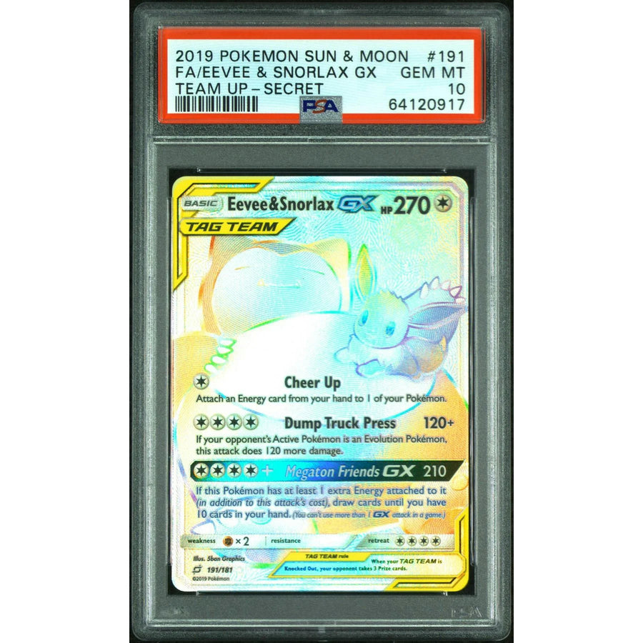 2019 Pokemon Team Up Eevee & Snorlax GX Tag Team Secret #191 PSA 10 - D2