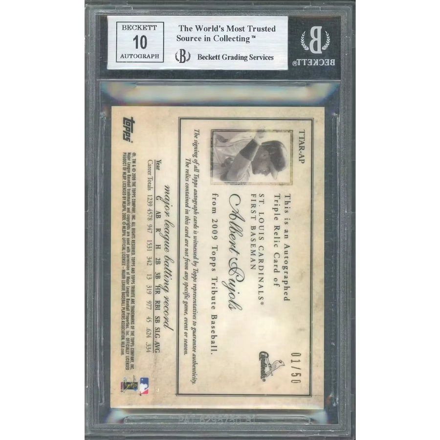 Albert Pujols Signed 2009 Topps Tribute Triple Relics Card | BGS 9