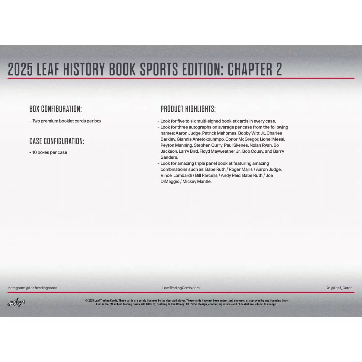 2025 Leaf History Book Sports Edition Chapter 2 Hobby Box (Ships Sealed Only)