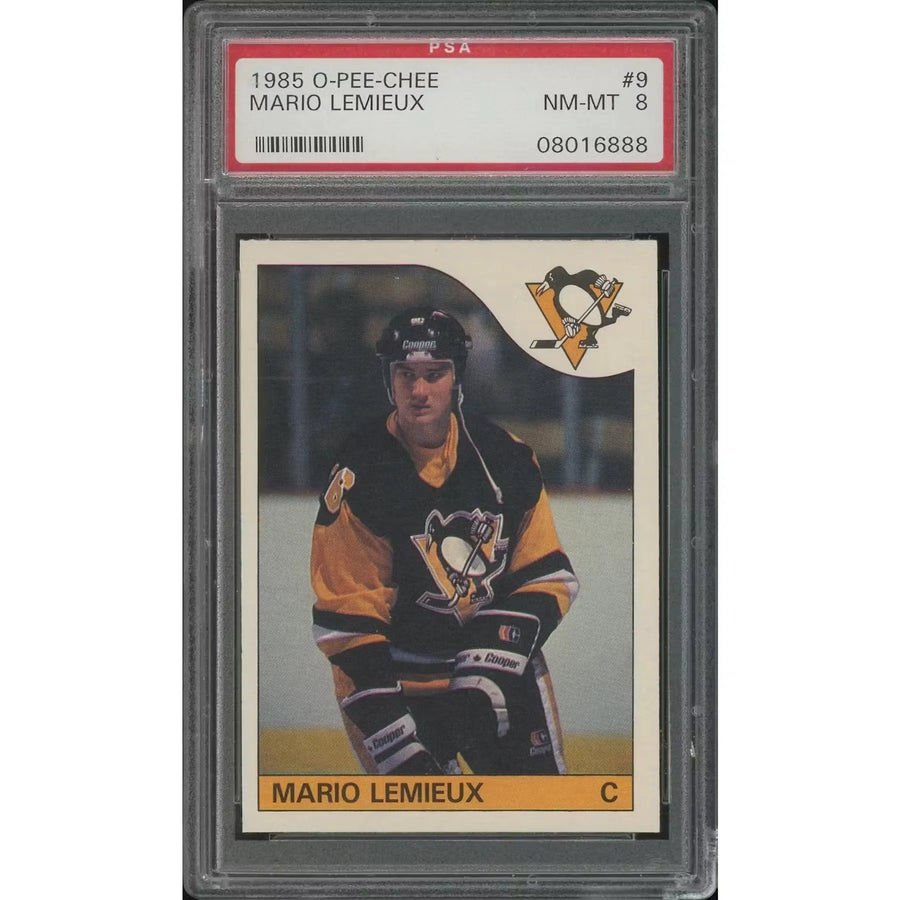 Mario Lemieux 1985-86 O-Pee-Chee Hockey Rookie #9 | PSA 8 NM-MT