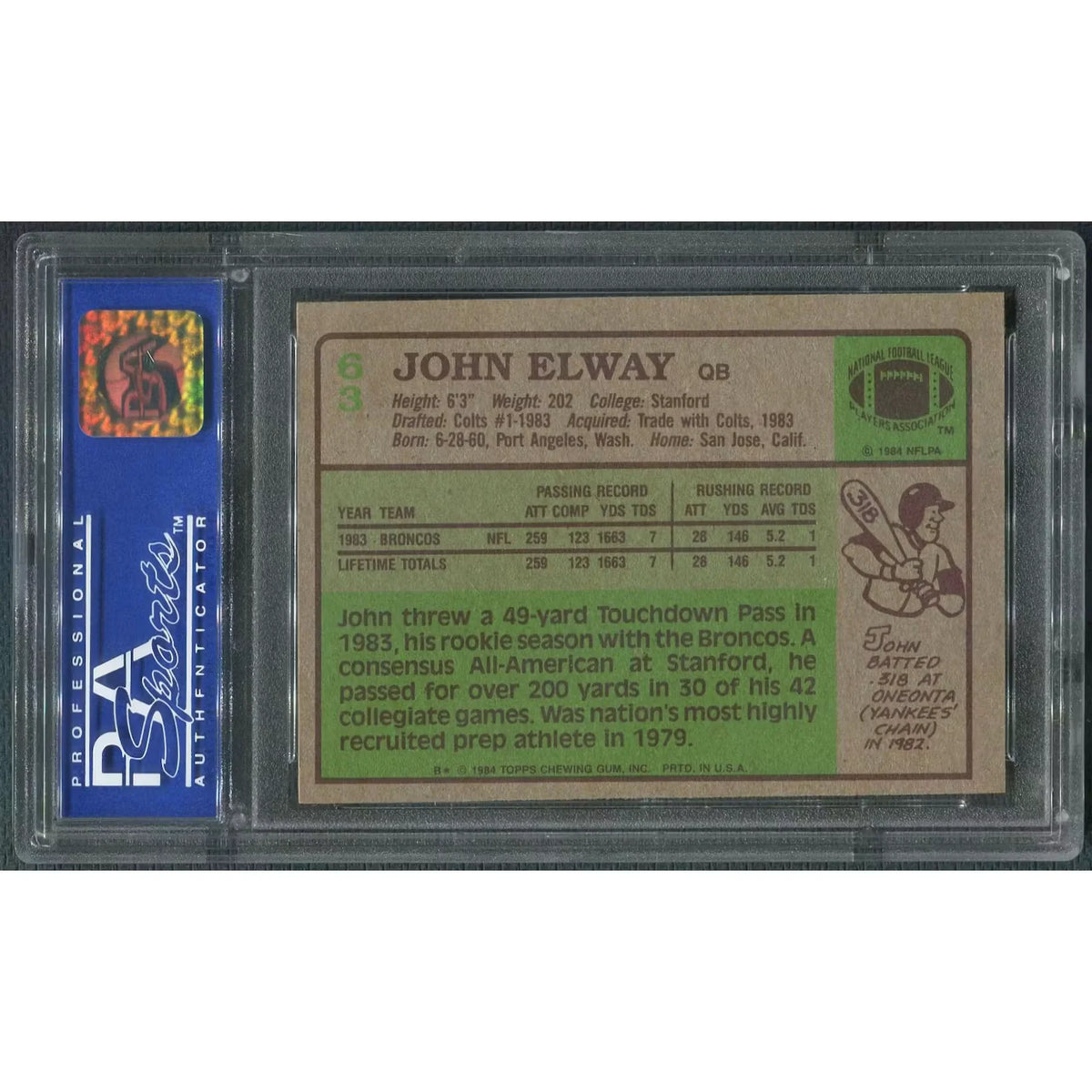 John Elway 1984 Topps Football #63 Rookie Card | PSA 8 NM-MT