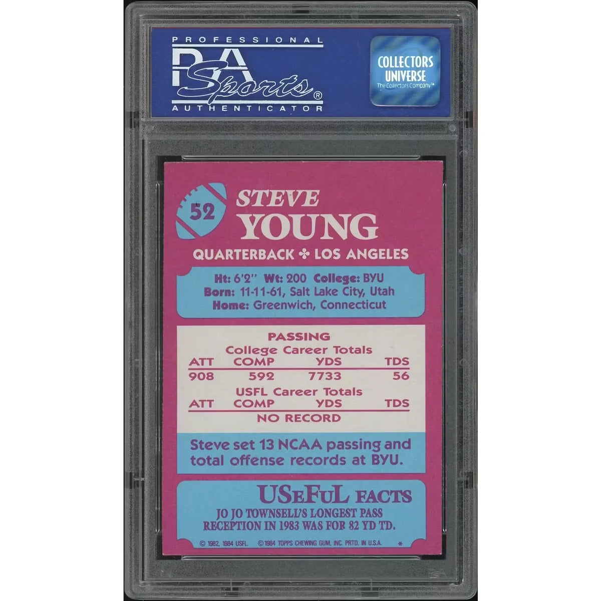 Steve Young 1984 Topps USFL Football #52 Rookie Card | PSA 7 (NM)