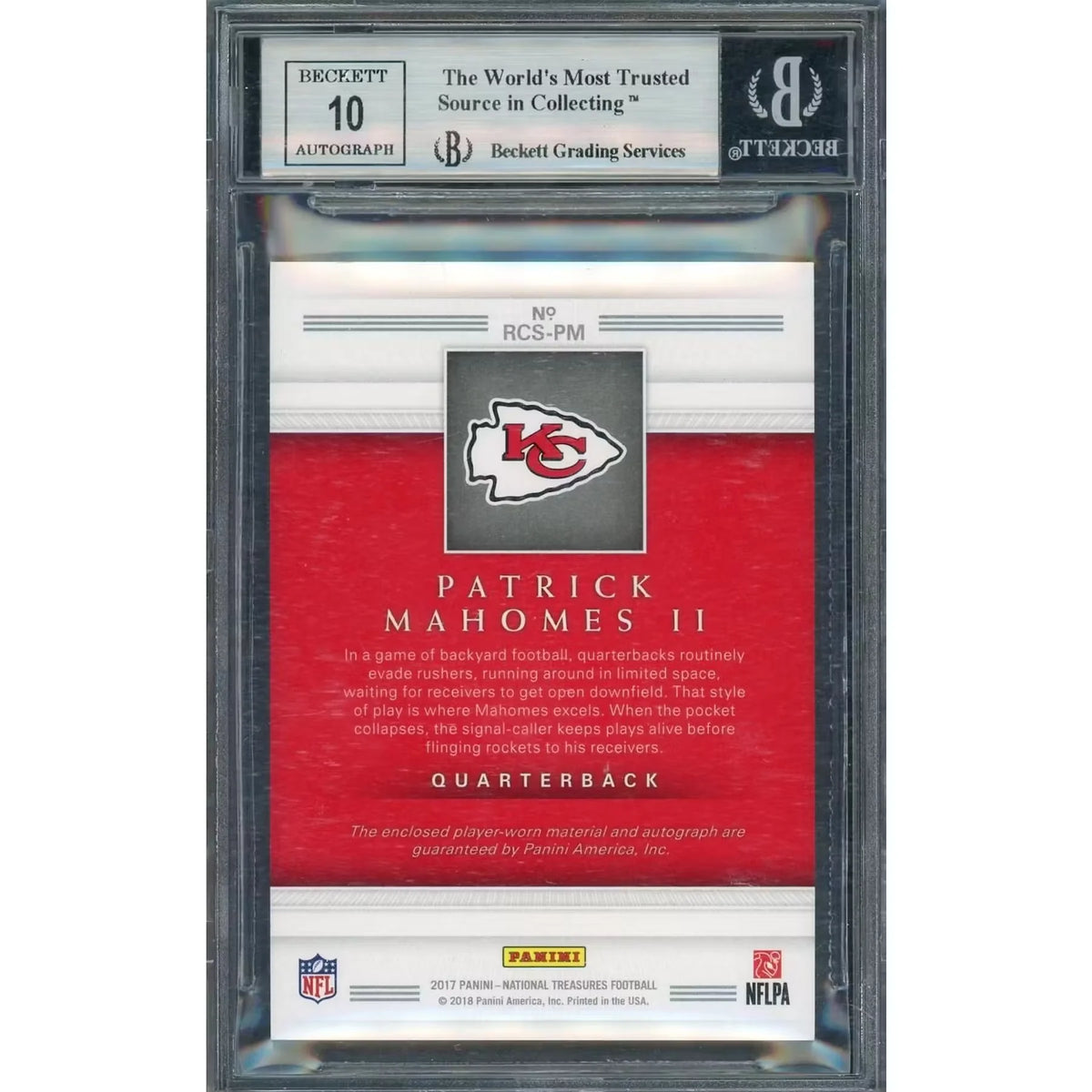 Patrick Mahomes 2017 National Treasures Rookie Card | BGS 9 Colossal Signatures