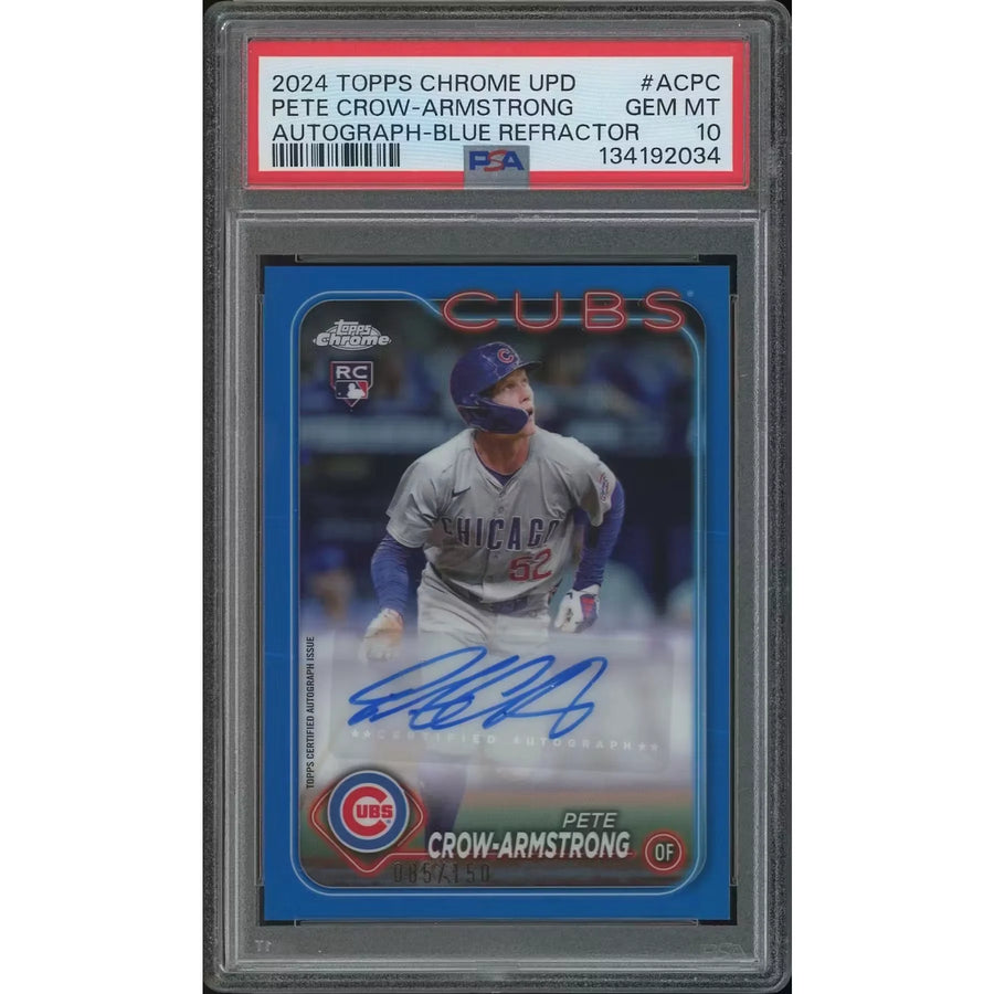 Pete Crow-Armstrong Signed 2024 Topps Chrome Update Rookie #085 Card | Blue Refractor PSA