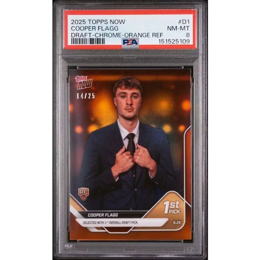 Cooper Flagg 2025 Topps Now Draft Chrome Orange Refractor | PSA 8 Rookie/25 #D1