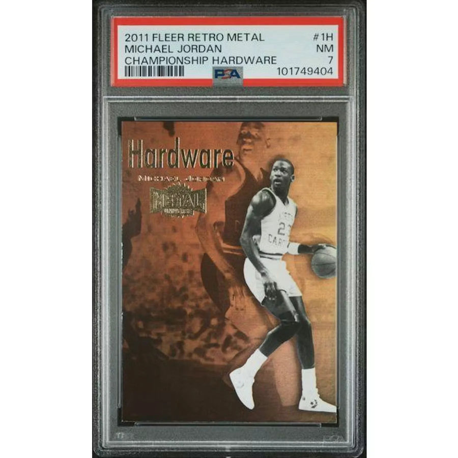 Michael Jordan Signed 2011-12 Fleer Retro Metal Championship Hardware Card #1H | PSA 7